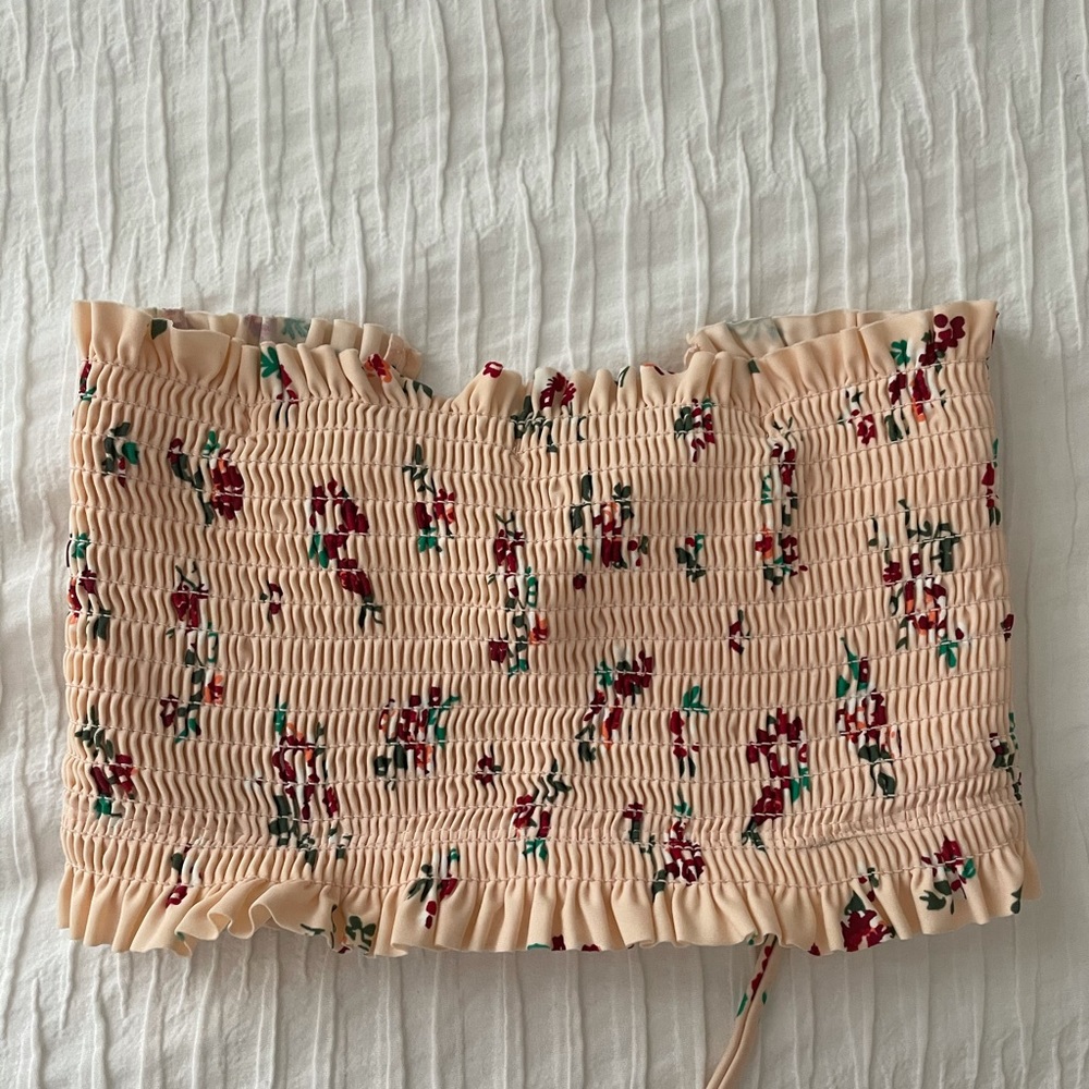 flowered bando bikini top